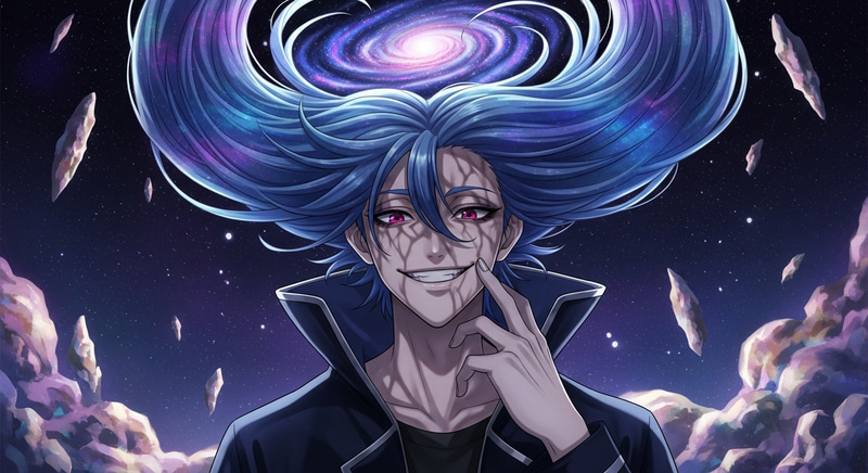 Galactic Villain Emperor Kayn with Oversized Blue Purple Hair Galactic Villain Emperor Kayn with Oversized Blue Purple Hair