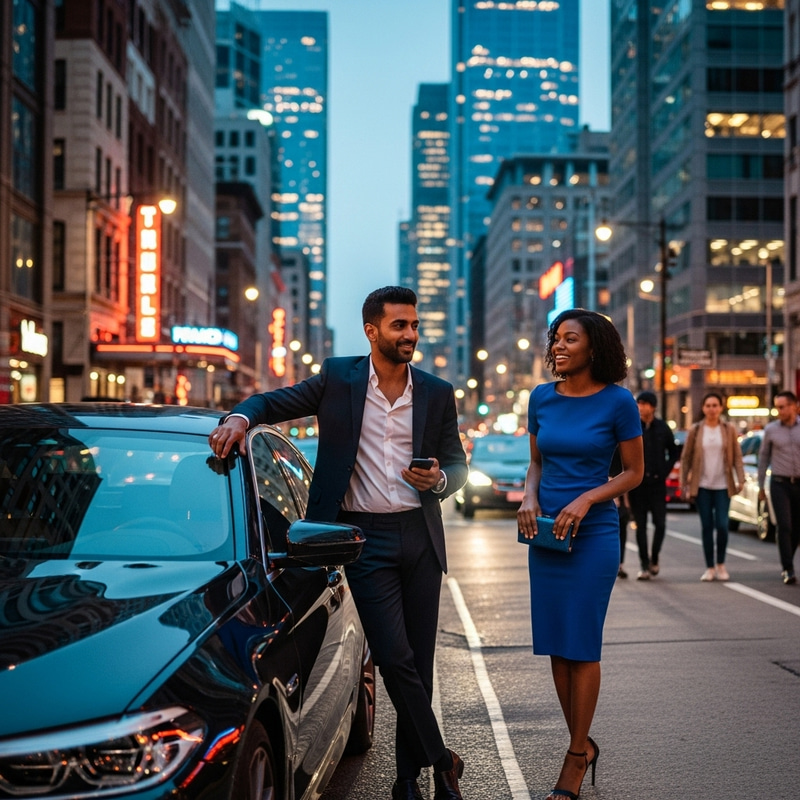 Stylish Man with BMW and Girlfriend in Urban City