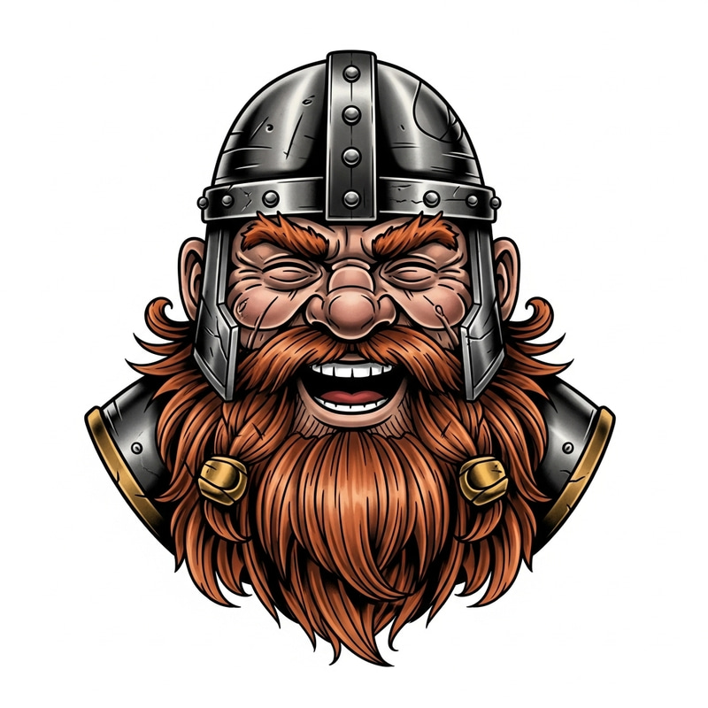 Gimli Head Laughing - Traditional Tattoo Style, Comic-Like Gimli Head Laughing - Traditional Tattoo Style, Comic-Like