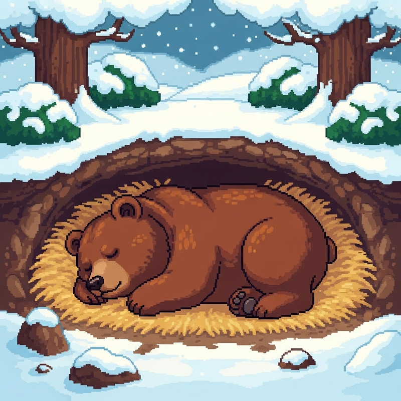 Cute Pixel Art: Bear Hibernating Underground Cute Pixel Art: Bear Hibernating Underground