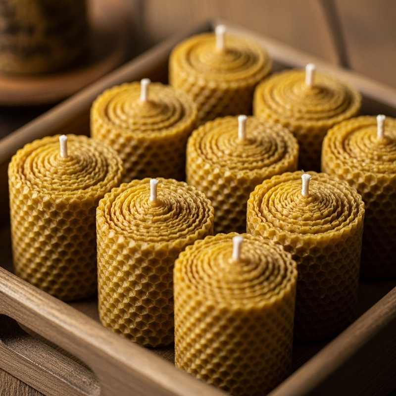 Organic Beeswax Candles in Rustic Tray Organic Beeswax Candles in Rustic Tray