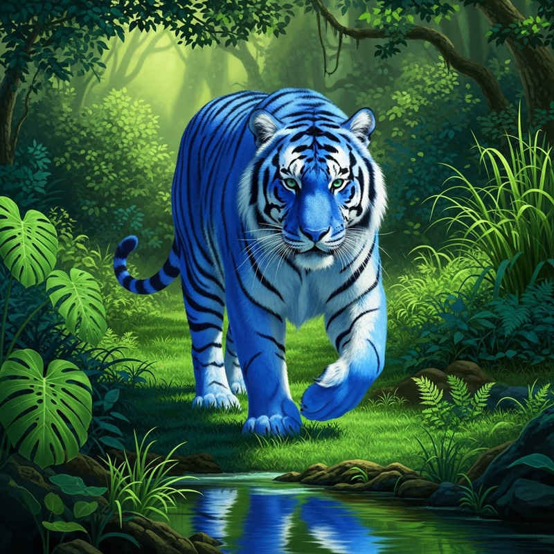 Majestic Blue Tiger: A Striking Landscape Art Majestic Blue Tiger: A Striking Landscape Art