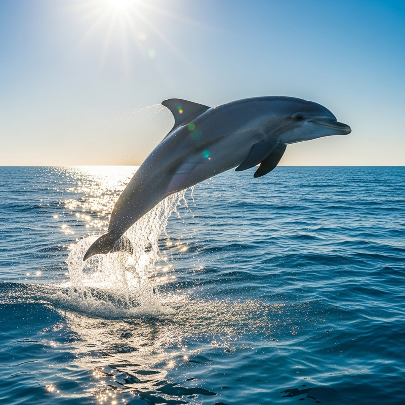Graceful Dolphin Leaping in Blue Ocean Water