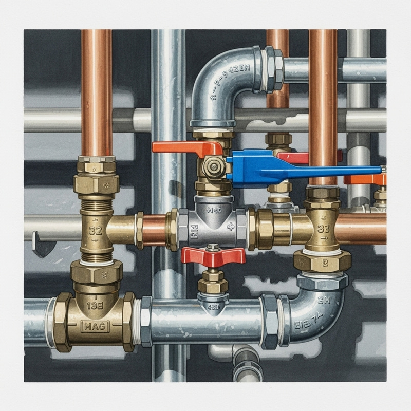 Realistic Watercolor Painting of Intricate Plumbing Network Realistic Watercolor Painting of Intricate Plumbing Network