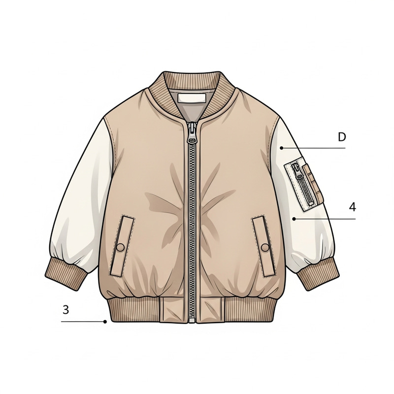 Beige Children's Bomber Jacket Sketch with Milky Sleeves