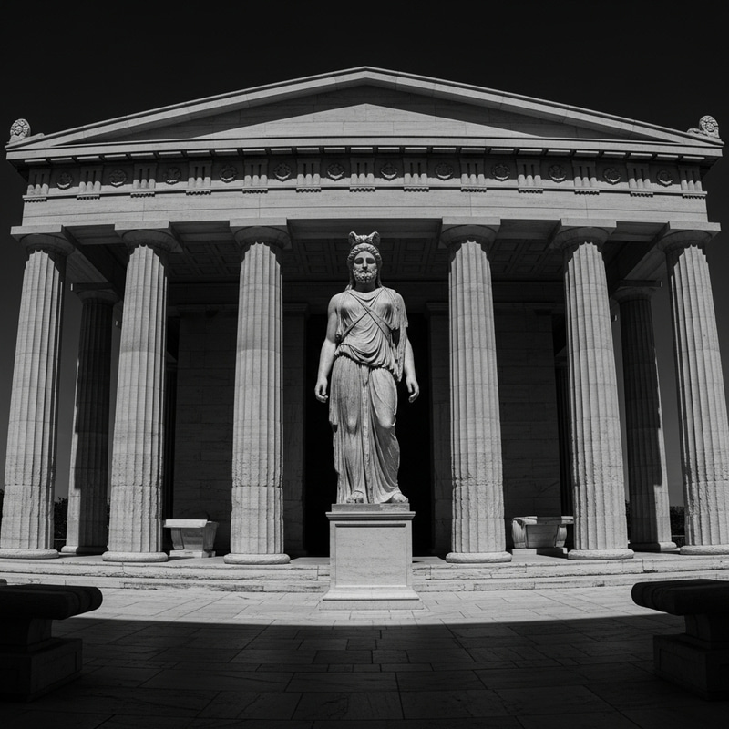 Majestic Greek God Statue in Cinematic Beauty