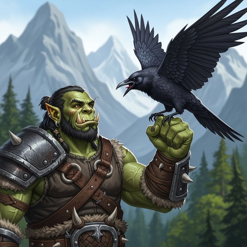 Green Orc with a Black Crow: A Unique Bond