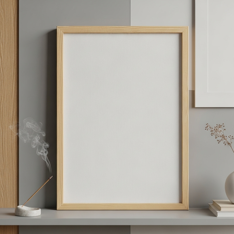 Tranquil Zen Art: Serene Neutral Canvas in Light Wooden Frame