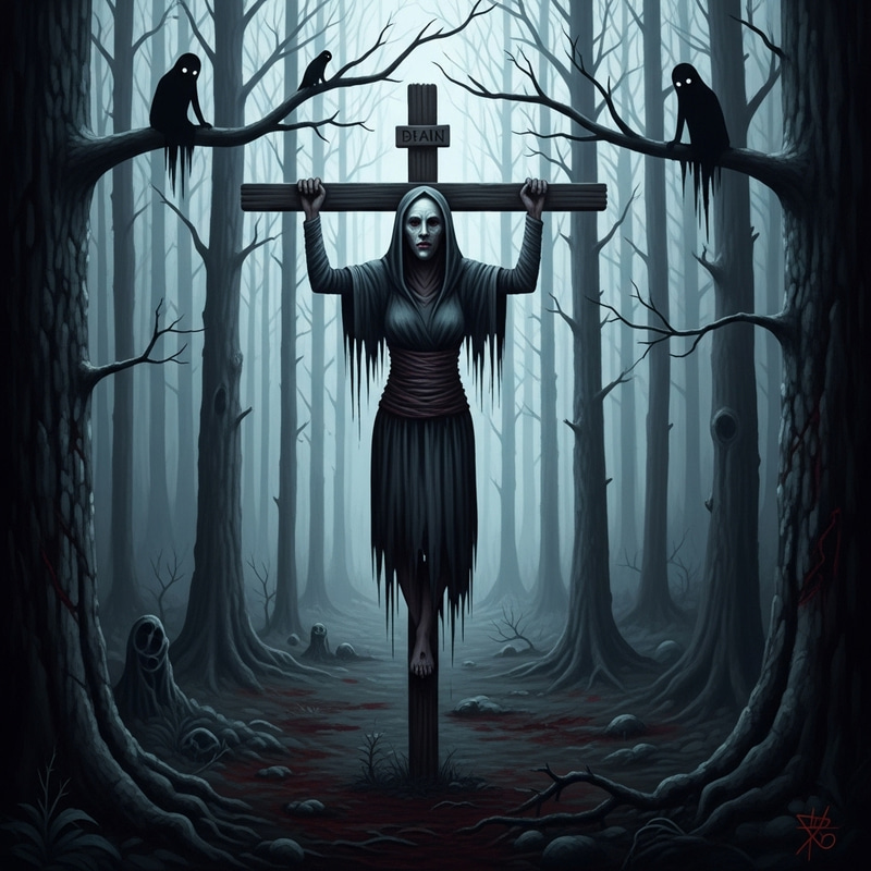 Ominous Cursed Figure Painting in Dark Forest | Spooky Artwork