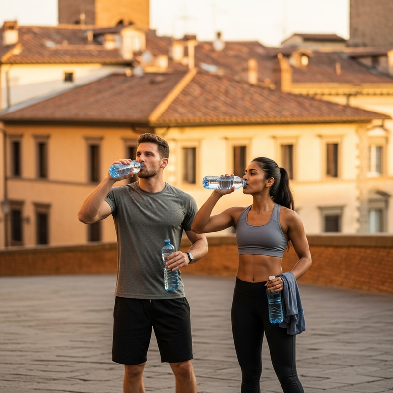 Hydrating Couple in Italian City | Healthy Lifestyle - Man & Woman Drinking Water Hydrating Couple in Italian City | Healthy Lifestyle - Man & Woman Drinking Water
