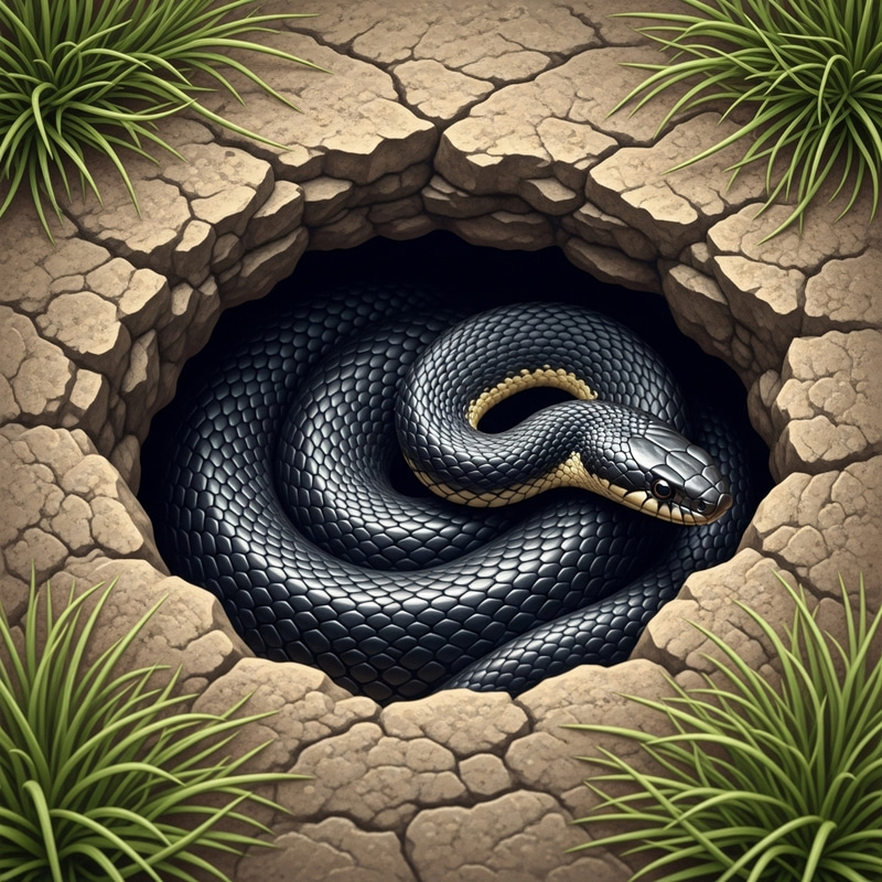 Majestic Black Snake in Enigmatic Cavern