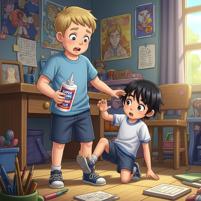 Hilarious Glue Mishap: Boys Stuck Together! Hilarious Glue Mishap: Boys Stuck Together!