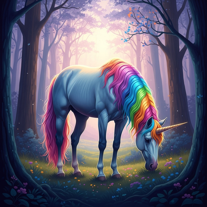 Radiant Unicorn Grazing in Dreamlike Forest Radiant Unicorn Grazing in Dreamlike Forest