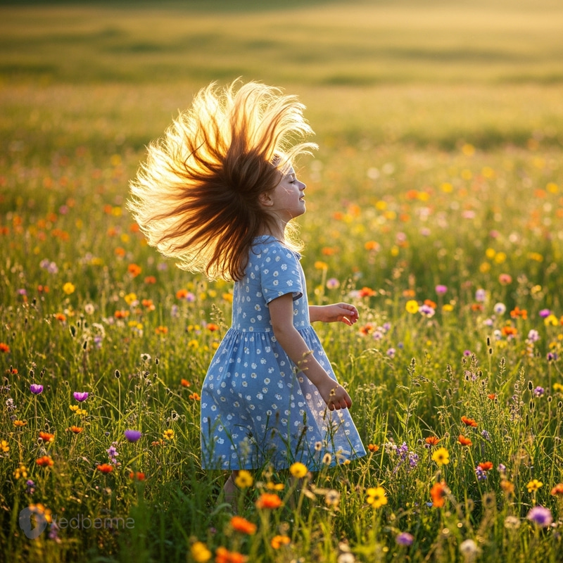 Vibrant Meadow: Young Girl in Sunlit Bliss Vibrant Meadow: Young Girl in Sunlit Bliss