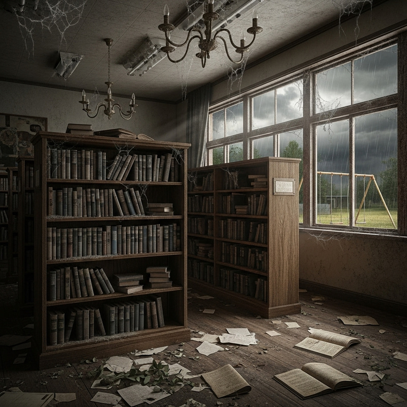 Eerie Abandoned School Library | A Haunting Stormy Afternoon Eerie Abandoned School Library | A Haunting Stormy Afternoon