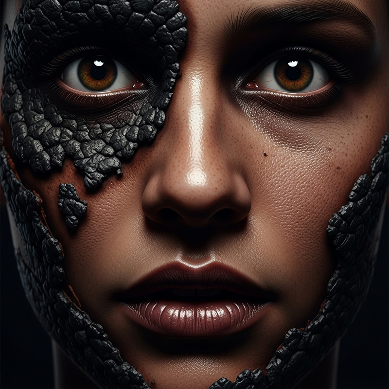 Scary Charred Face Portrait - Intense Hyperrealism