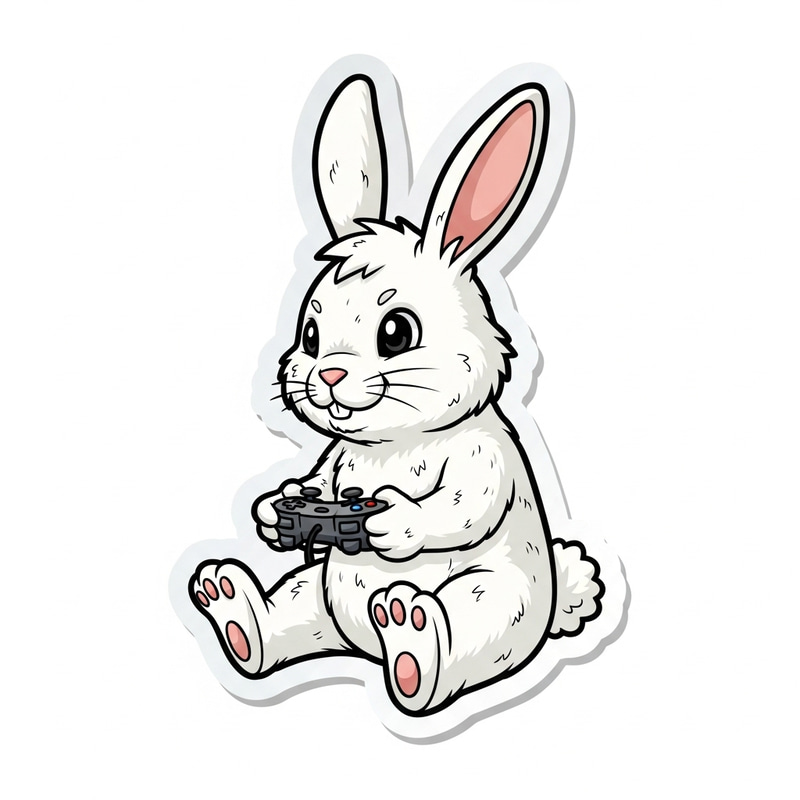 Cartoon White Rabbit Sticker Gaming with Cap Cartoon White Rabbit Sticker Gaming with Cap