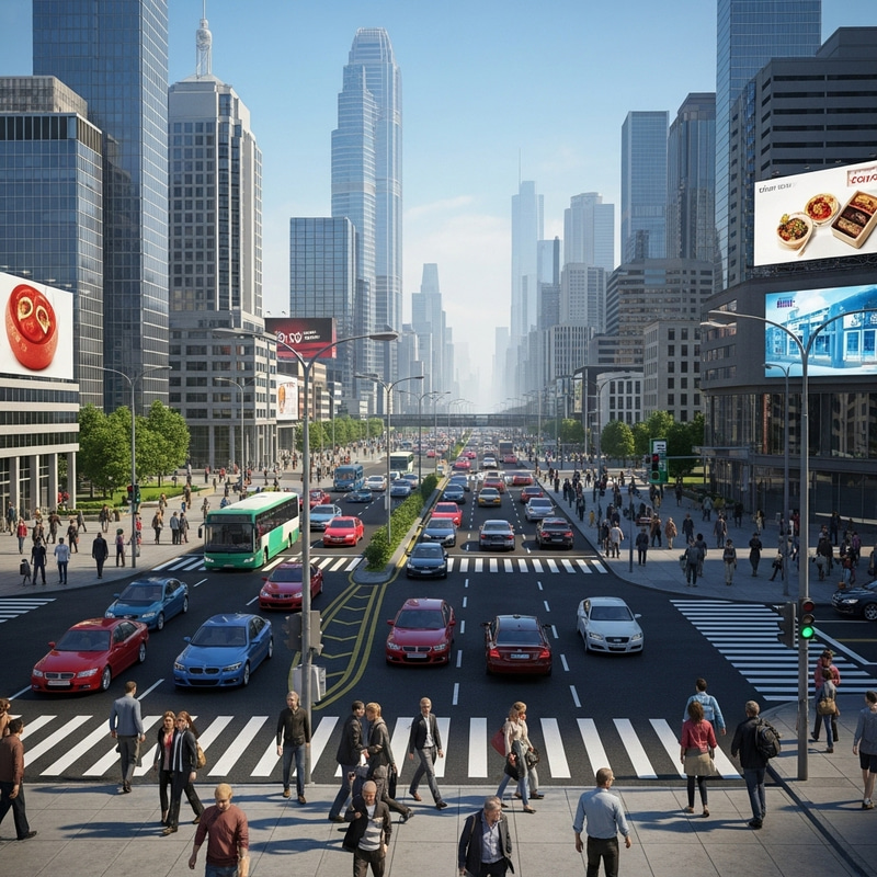 BNA Cityscape View - Urban Skyline with Traffic & People