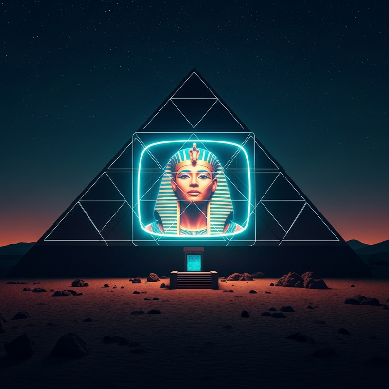Glowing Priestess on Modern Egyptian Pyramid at Night