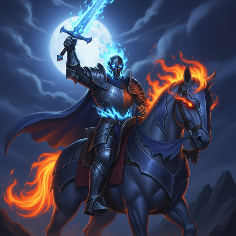 Mysterious Knight Ghost Rider in Ethereal Flames Mysterious Knight Ghost Rider in Ethereal Flames