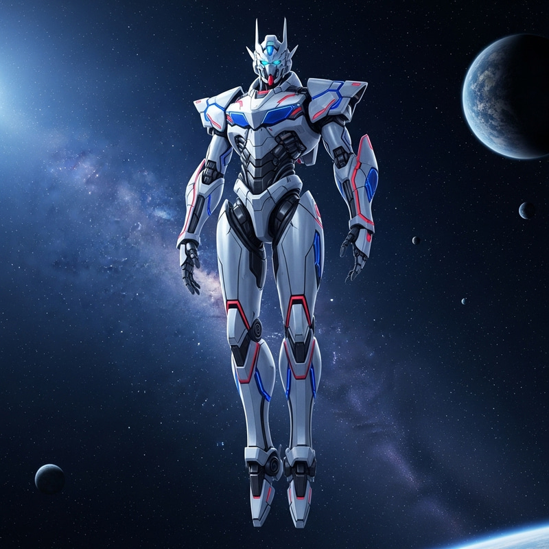 Futuristic Gundam Robot in Ethereal Outer Space
