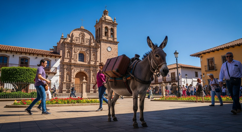 Dynamic Scene: Donkey with Suitcase by Ornate Church Dynamic Scene: Donkey with Suitcase by Ornate Church