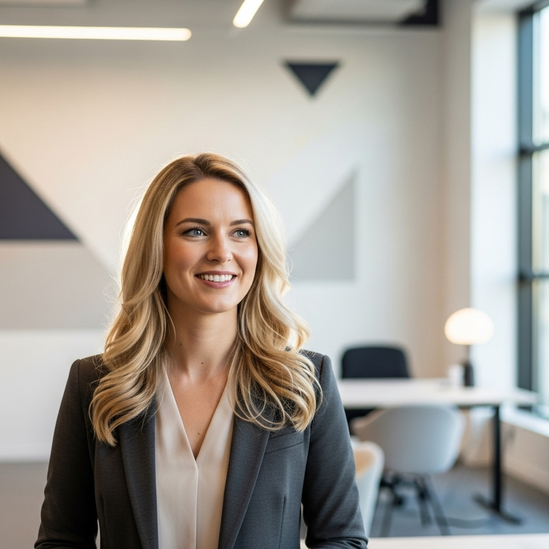 Blonde Woman in Modern Workspace | Elegant Professional Appearance Blonde Woman in Modern Workspace | Elegant Professional Appearance
