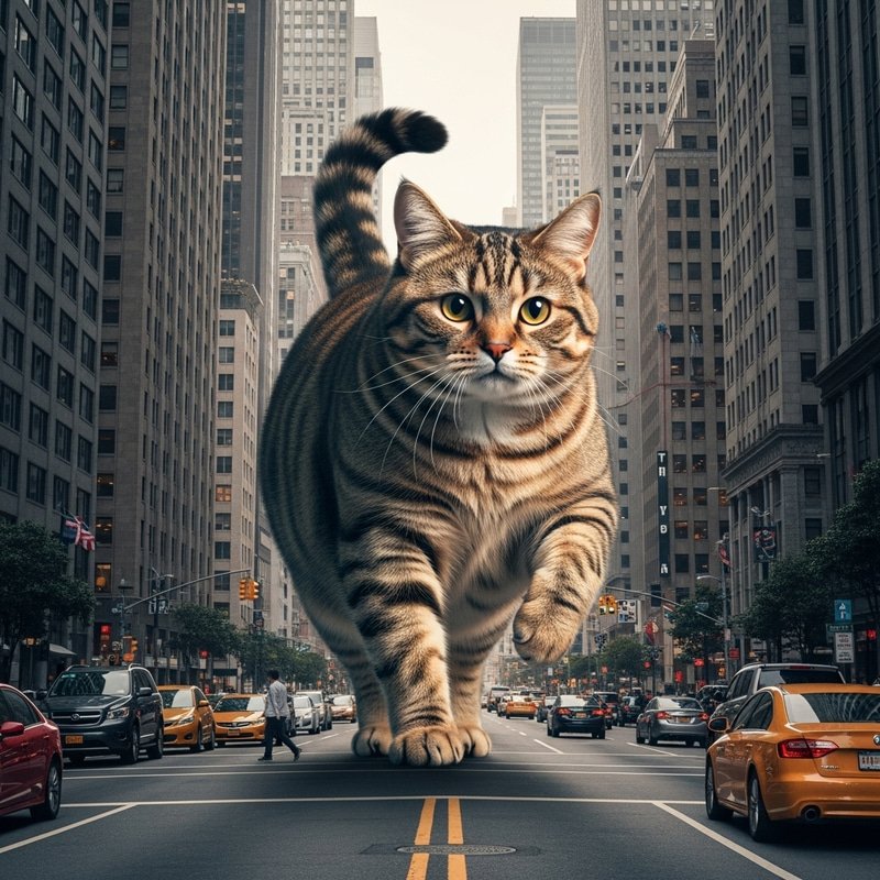 Fat Giant Cat Roaming Urban Streets Fat Giant Cat Roaming Urban Streets