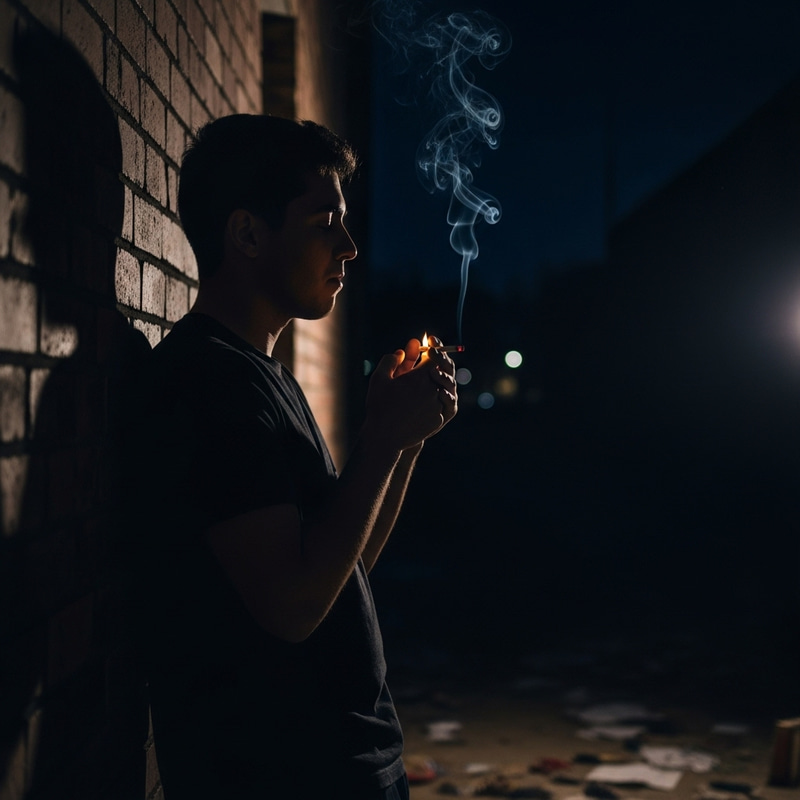 Melancholic Night: Heartbroken Silhouette in Alley Melancholic Night: Heartbroken Silhouette in Alley