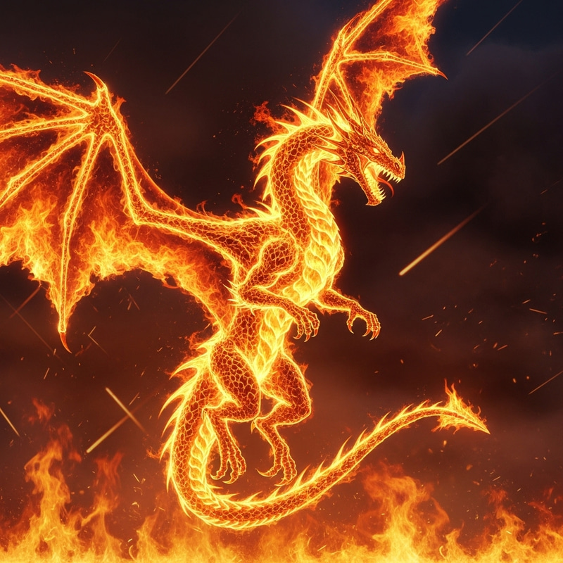 Fire Dragon Soaring in Flames - Majestic Fantasy Art