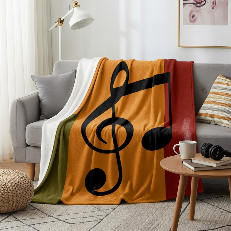 Cozy Music Note Blanket on Plush Sofa | Home Decor