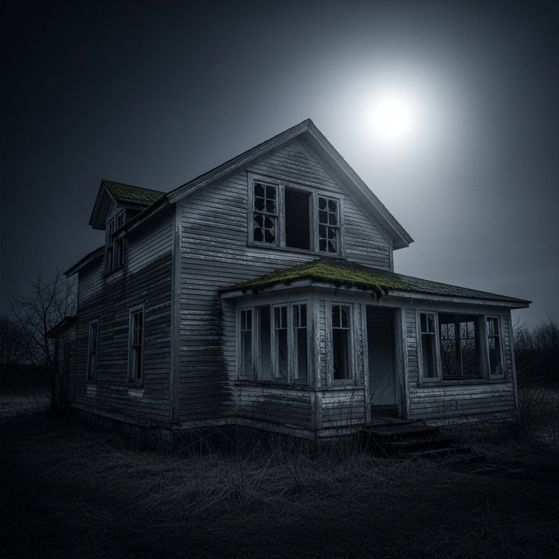 Desolate House Under Moonlit Sky | Broken Windows, Dark Colors Desolate House Under Moonlit Sky | Broken Windows, Dark Colors