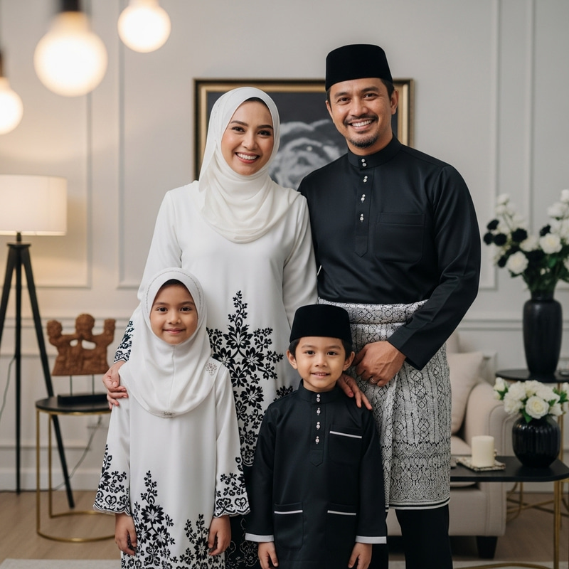 Heartwarming White and Black Baju Raya Family Happiness Heartwarming White and Black Baju Raya Family Happiness
