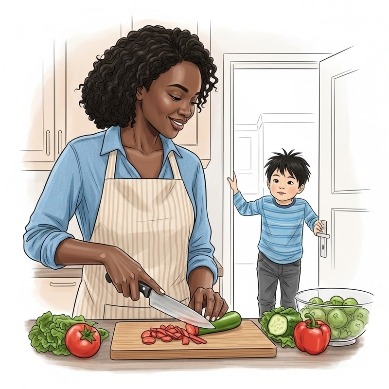 Caring African Mother Preparing Meal for Son | Family Love