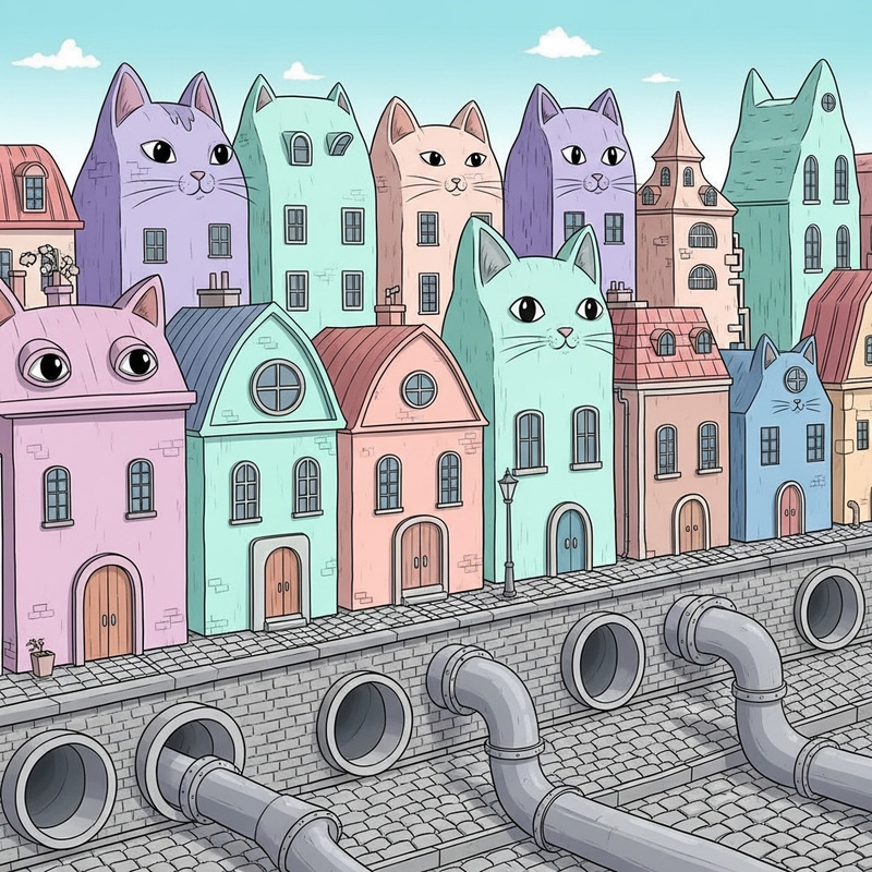 Whimsical Cat-Inspired Cityscape Art Whimsical Cat-Inspired Cityscape Art