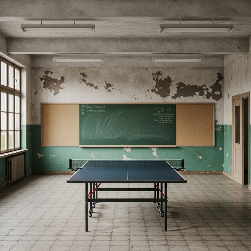 Lonely Ping Pong Table in Aged Classroom Lonely Ping Pong Table in Aged Classroom