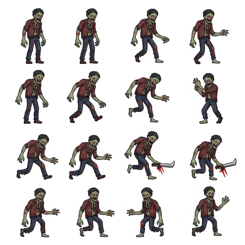 Zombie Pixel 2D Spritesheet - Unique Animations Zombie Pixel 2D Spritesheet - Unique Animations