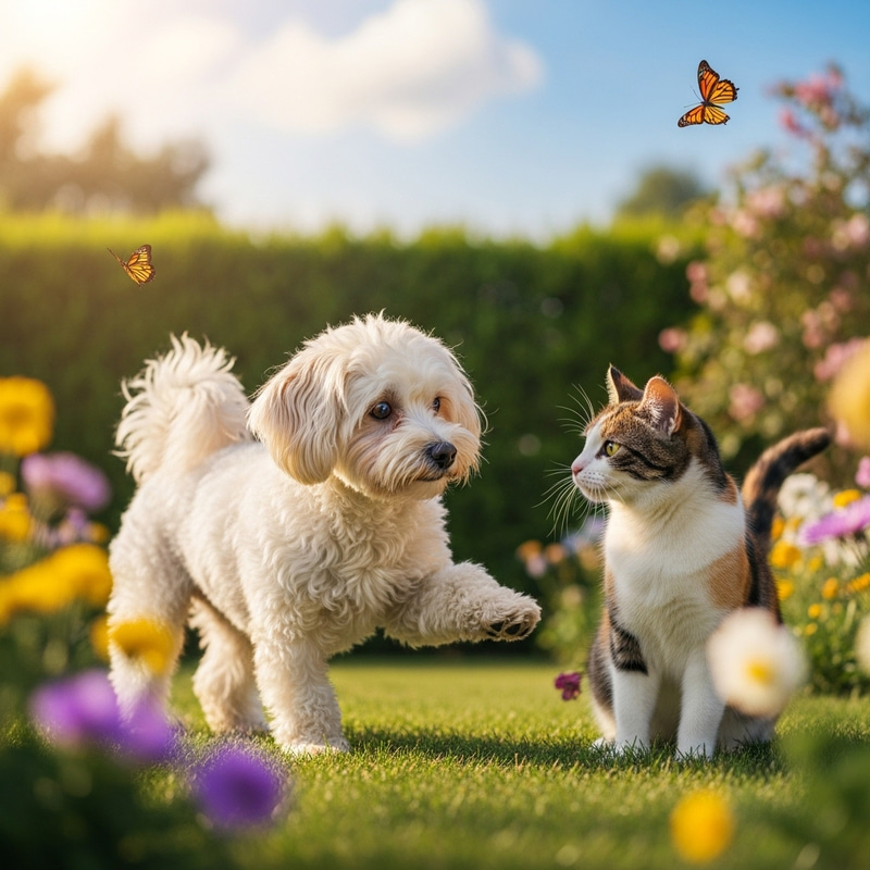 Maltipoo Dog and Cat: Adorable Interaction Maltipoo Dog and Cat: Adorable Interaction
