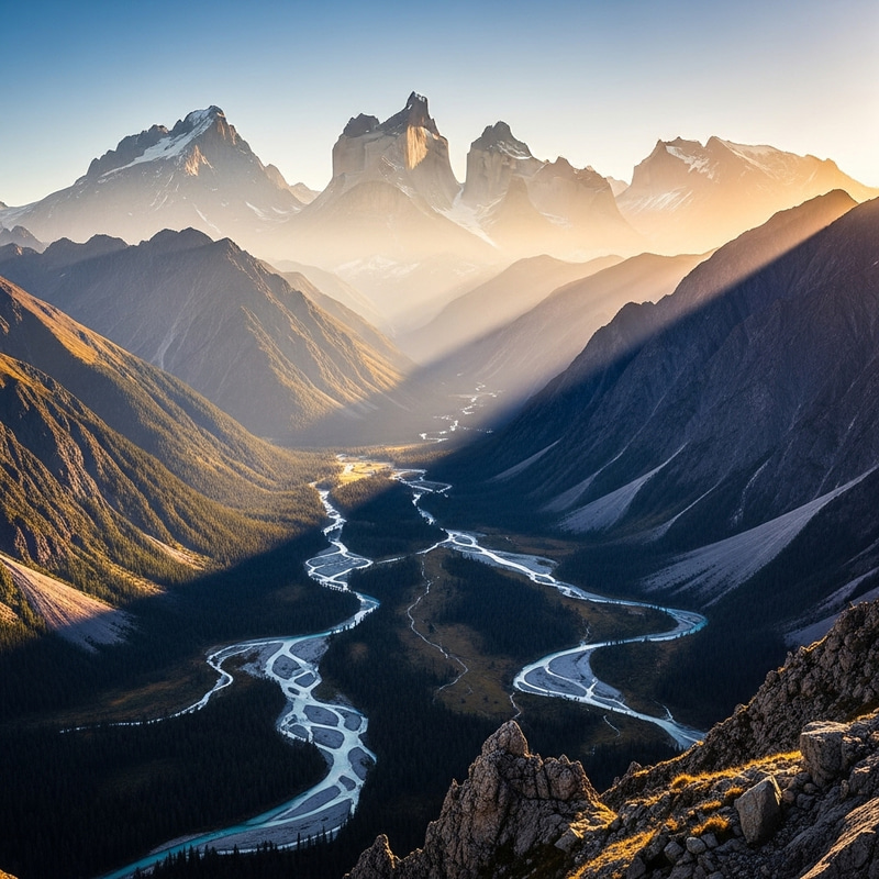 Stunning Abstract Mountain Landscape at Sunset Stunning Abstract Mountain Landscape at Sunset