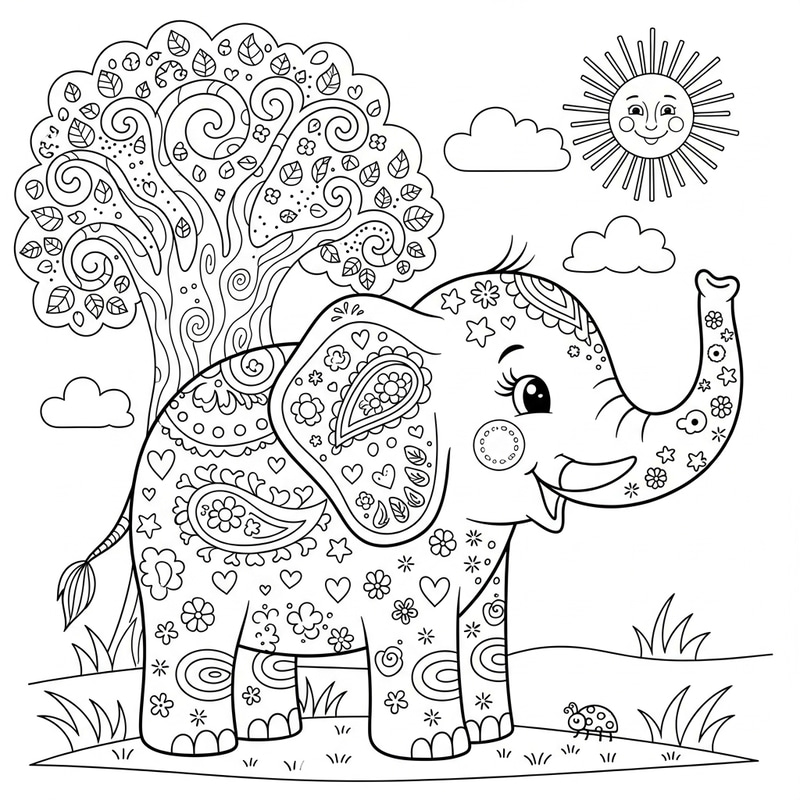 Charming Elephant Line Art for Coloring by 6-Year-Olds Charming Elephant Line Art for Coloring by 6-Year-Olds