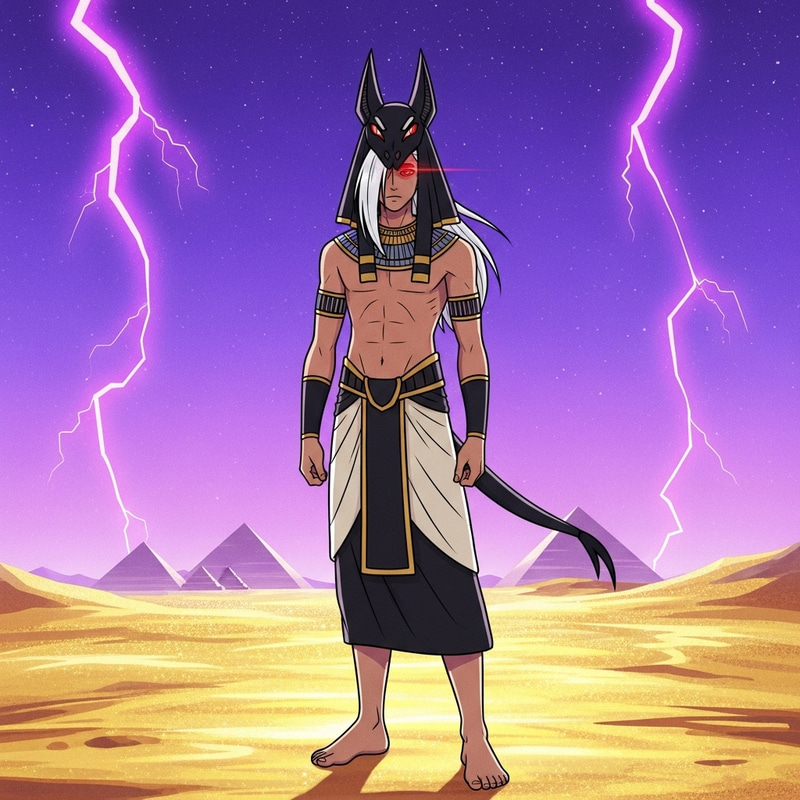 Mystical Egyptian Landscape with Unique Figure in Traditional Garb Mystical Egyptian Landscape with Unique Figure in Traditional Garb