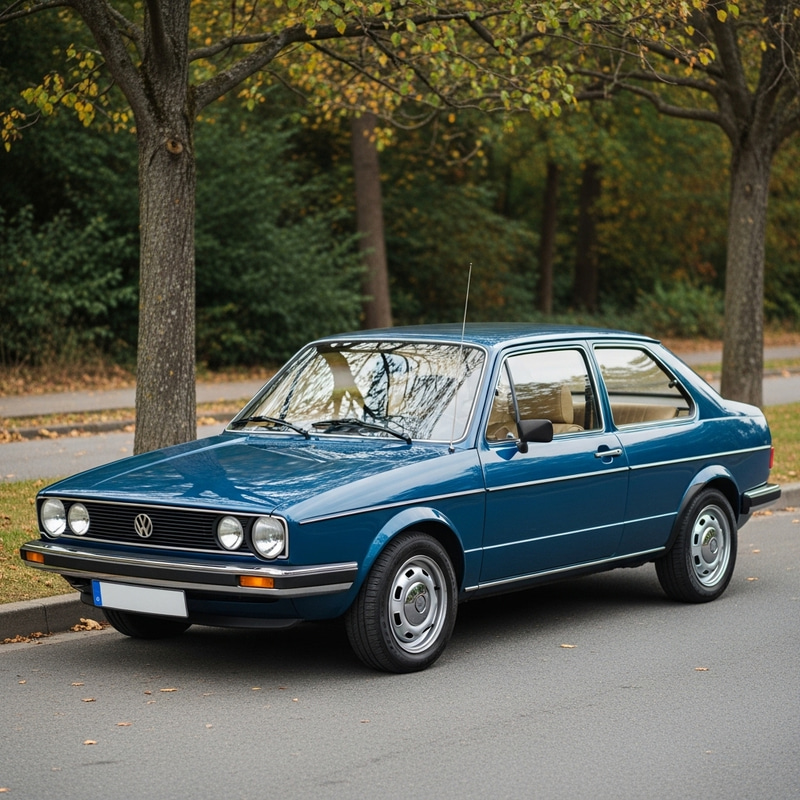 Serenity in Motion: Volkswagen Car on Tree-lined Avenue Serenity in Motion: Volkswagen Car on Tree-lined Avenue