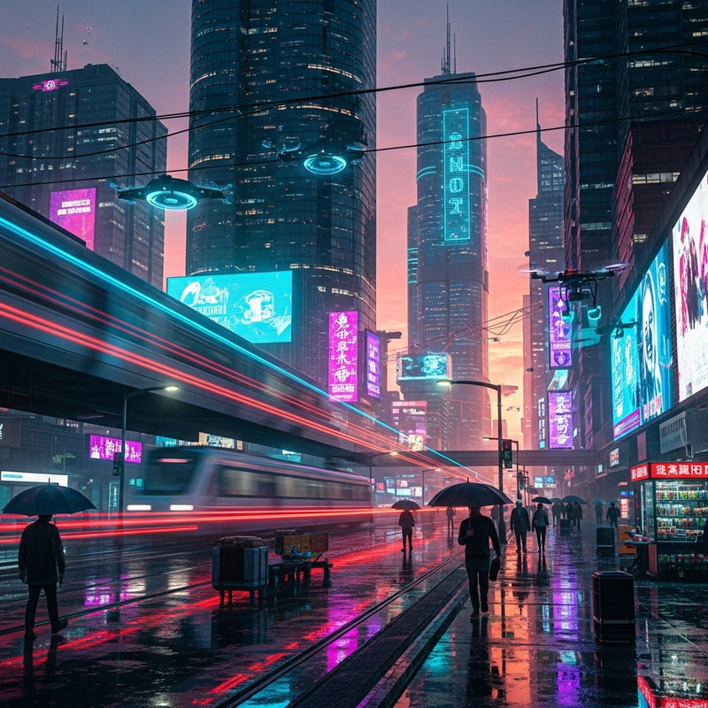 Futuristic Cyberpunk Cityscape with Vibrant Neon Lights Futuristic Cyberpunk Cityscape with Vibrant Neon Lights