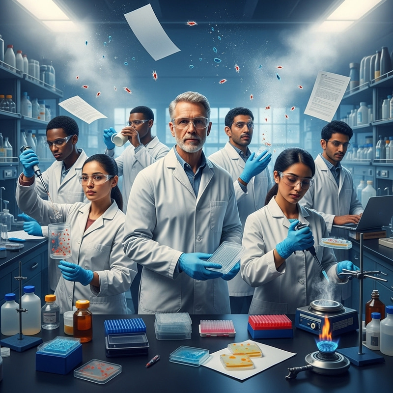 Energetic Scientists in a Microbiology Lab Experiment Energetic Scientists in a Microbiology Lab Experiment