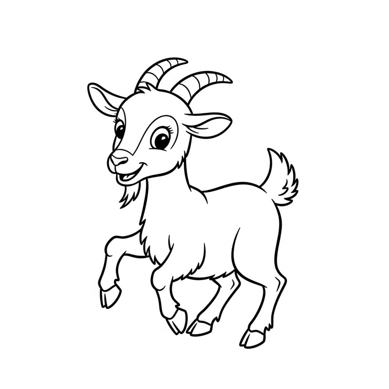 Playful Goat Cartoon - Classic Children's Book Illustration for Coloring