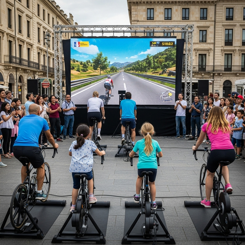 Virtual Family Bike Race: Engaging Scene in City Square