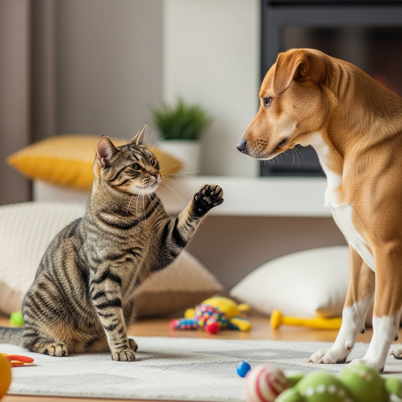 Happy Cat and Dog Friendship - Heartwarming Interaction Happy Cat and Dog Friendship - Heartwarming Interaction