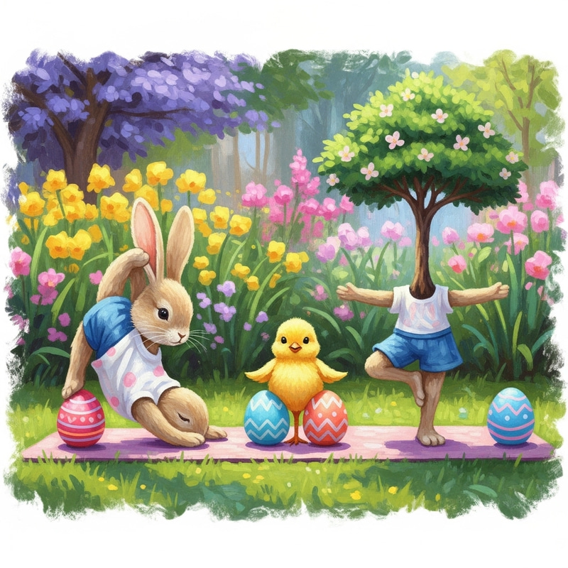 Whimsical Easter-Themed Yoga with Bunny and Chick Whimsical Easter-Themed Yoga with Bunny and Chick