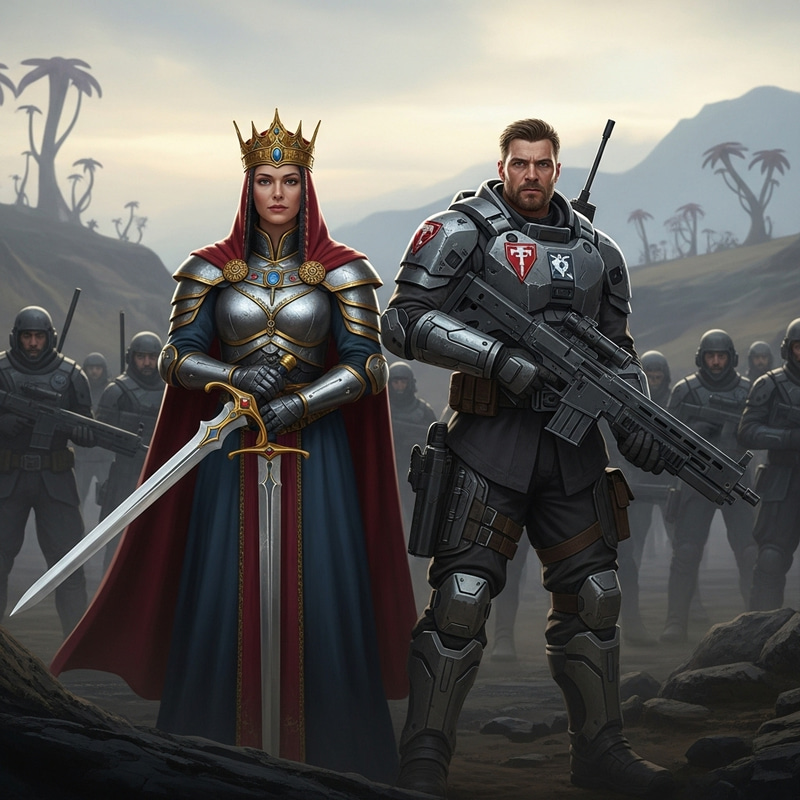 Regal Blade Queen and Jim Raynor - Leadership on Alien Battlefield Regal Blade Queen and Jim Raynor - Leadership on Alien Battlefield