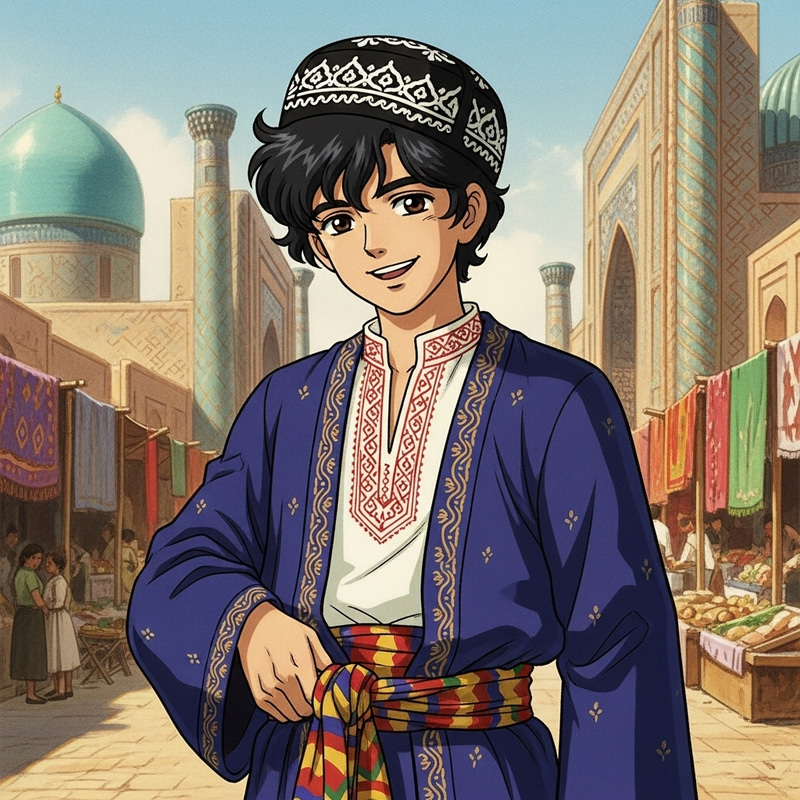 Uzbek Guy in National Attire in Anime Style Uzbek Guy in National Attire in Anime Style